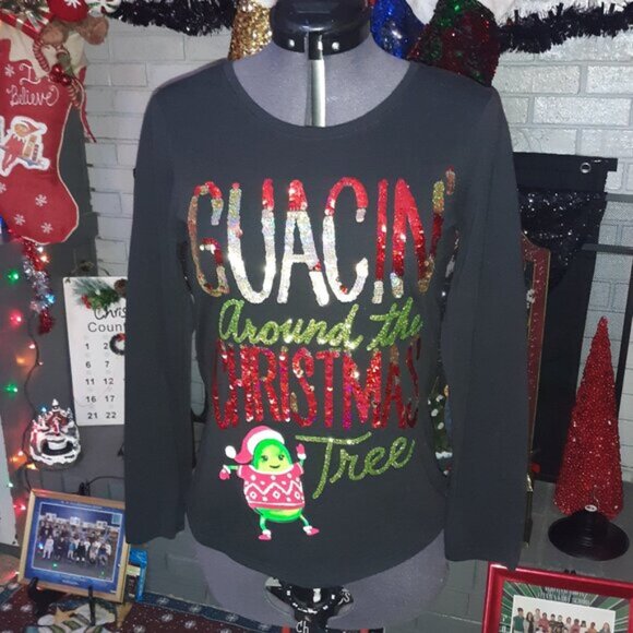 Christmas Justice Guacin Around The Christmas Tree Sequin Top - Size: 14/16 - Picture 7 of 9